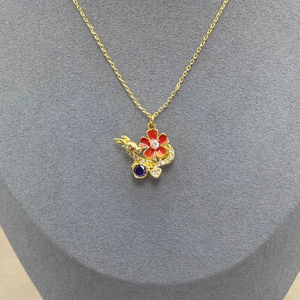 kate spade Enamel Inlaid Flower Full Diamond Dragon Metal Necklace - Picture 6 of 6